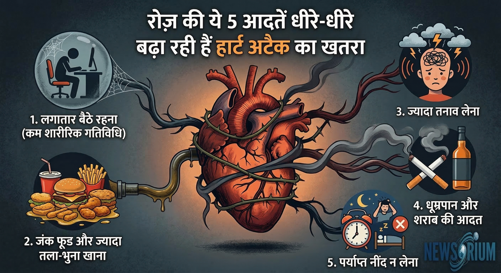 डॉक्टरों की चेतावनी: रोज़ की ये 5 आदतें धीरे-धीरे बढ़ा रही हैं हार्ट अटैक का खतरा