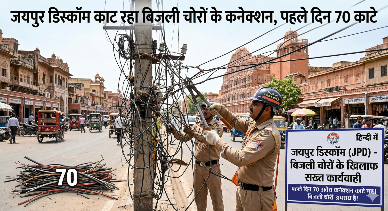 जयपुर डिस्कॉम काट रहा बिजली चोरों के कनेक्शन, पहले दिन 70 काटे